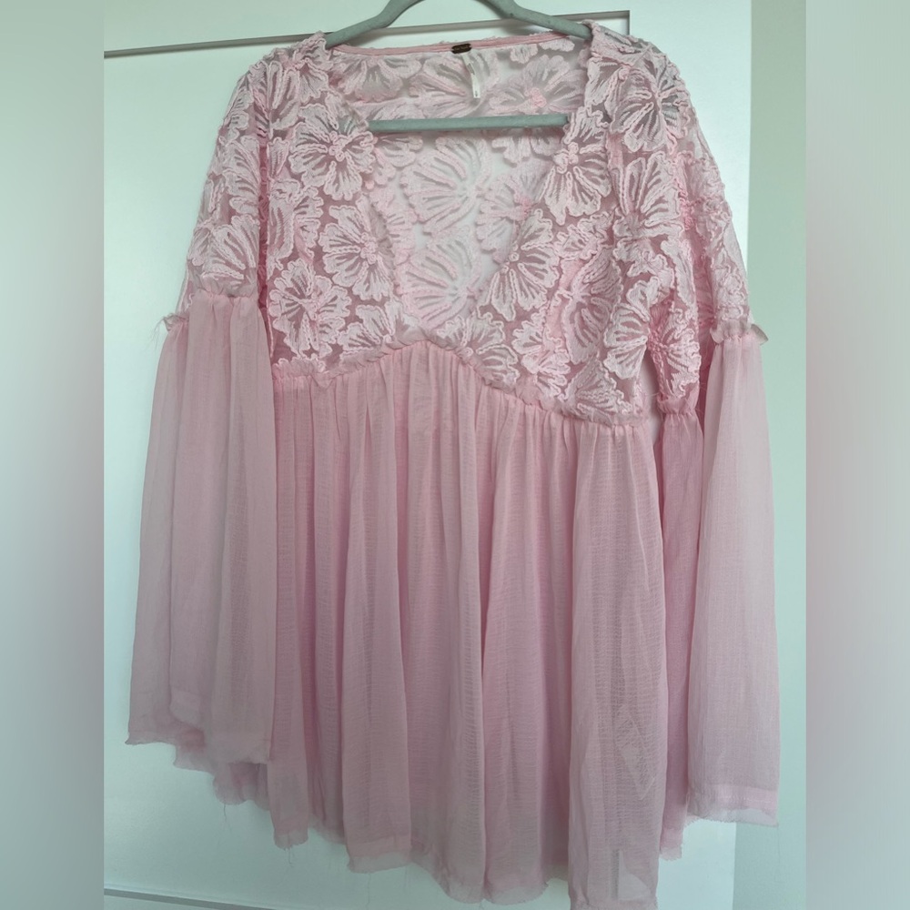 Free People Magdalene Crochet Tunic Top In Pink